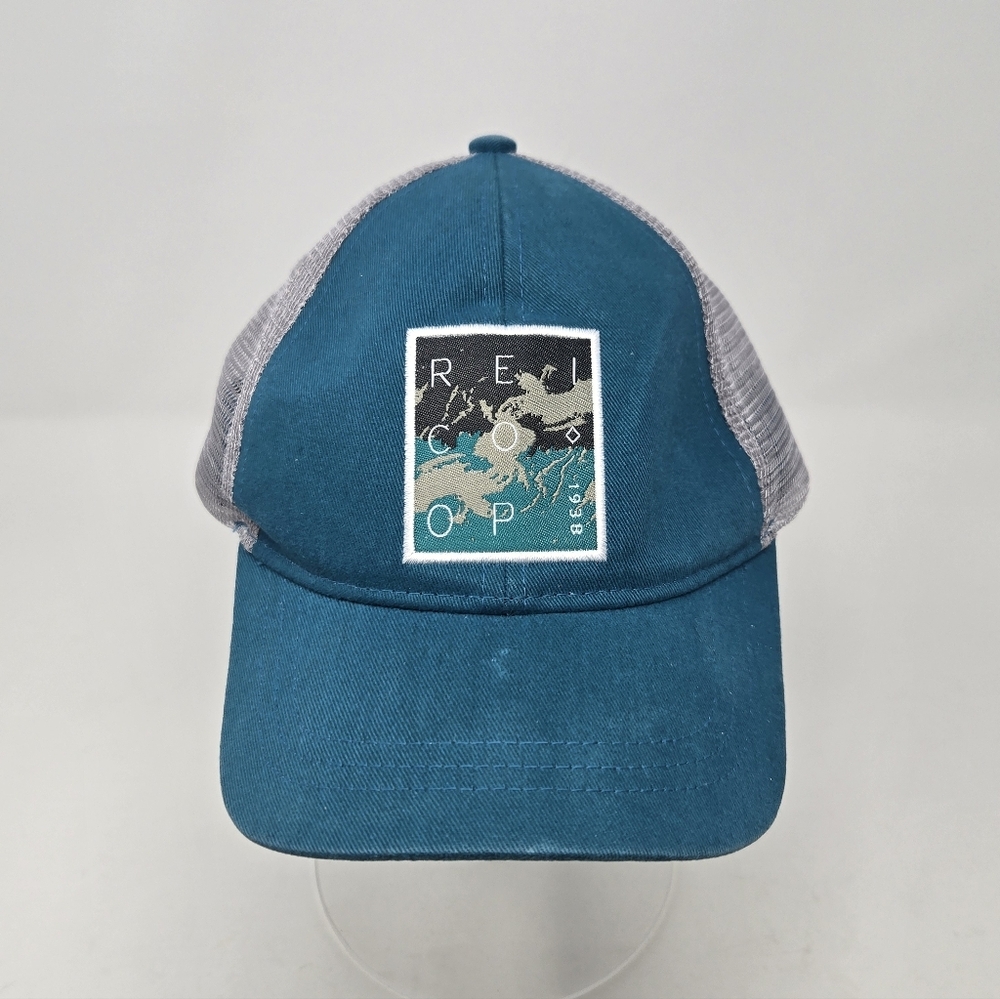 REI CO-OP TEAL GREEN & GREY COTTON MESH SNAPBACK BASEBALL HAT CAP UNISEX OS MEN